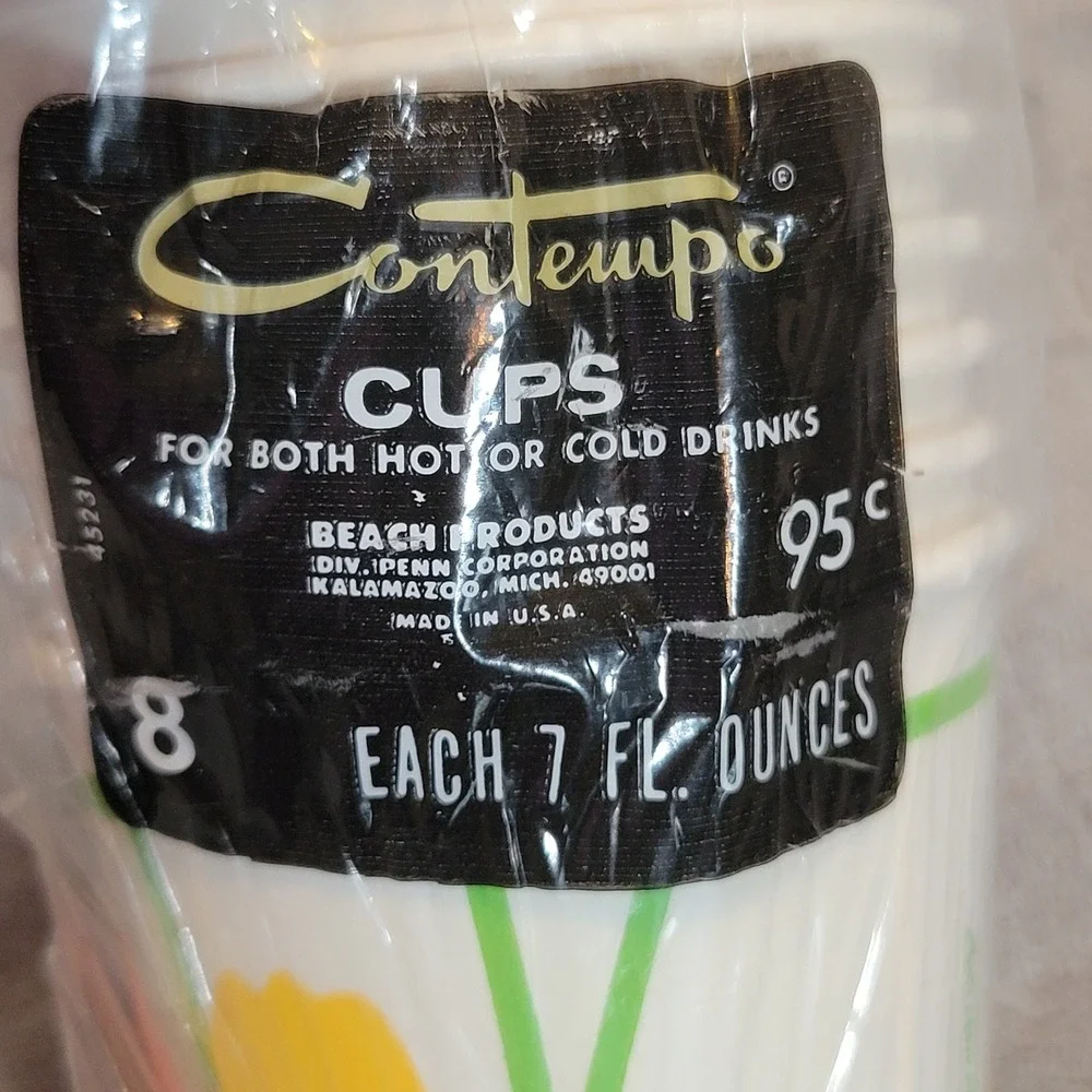 Contempo 12 Paper Cups and 12 Coasters Set VTG Floral Tulip Orange‎ Yellow USA